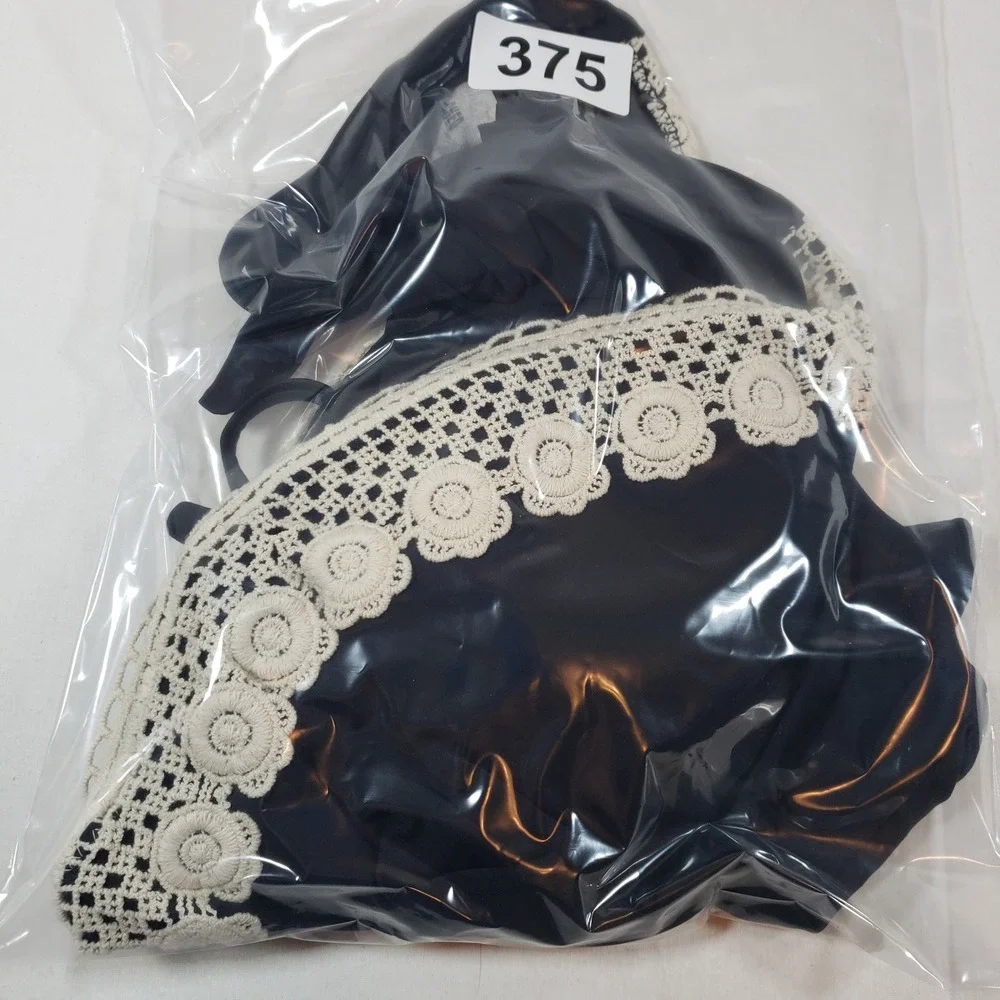 Kona Sol Womens Crochet Lace V-Neck One Piece‎ Swimsuit Size M Black